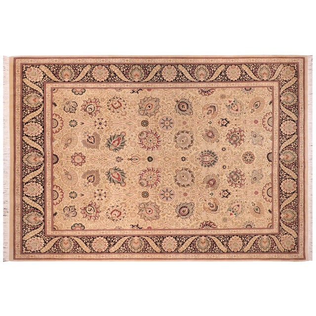 Black Elegant Pak-Persian Beige/Black Wool Rug - 9'1'' X 12'6'' For Sale - Image 8 of 9