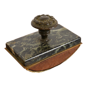 Tiffany & Co. Style Antique Empire Marble Rocker Blotter With Brass Laurel Wreath Handle