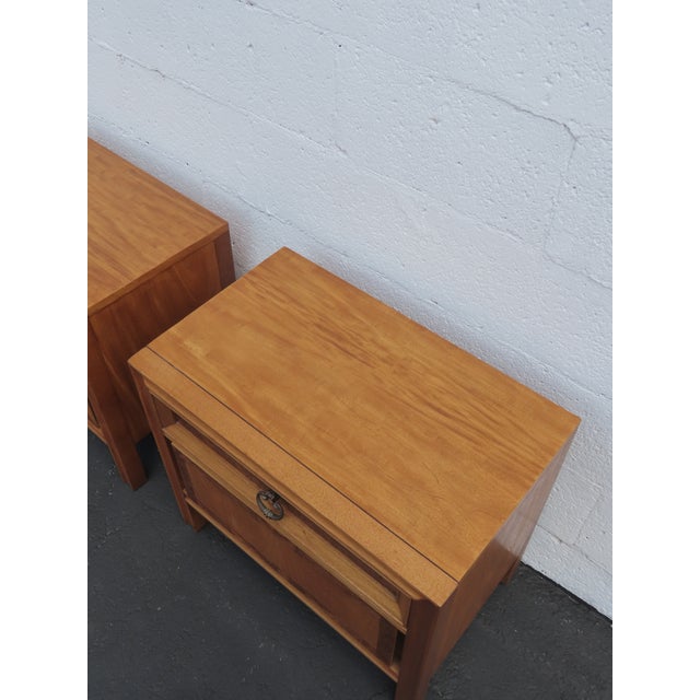 Basic Witz Mid Century Modern Burlwood Nightstands Bedside Tables a Pair 6577 For Sale - Image 11 of 15