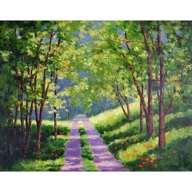 Sheryl Knight Sunlit Pathway oil painting. This Sheryl Knight painting comes framed as shown. Dimensions 20"H X 25"W...