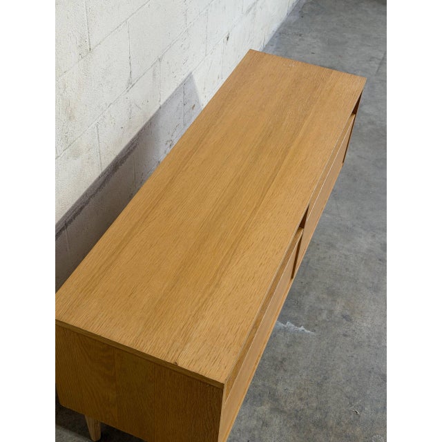 Wood Vintage Danish Modern Oak Media Console / Low Tv Stand With Drawers For Sale - Image 7 of 10