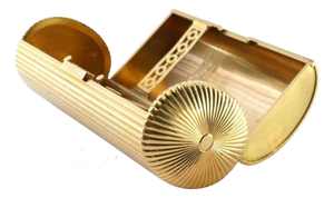 Women's Cigarette Case in Fluted Gold with Hinged Pressure Lid and Cut-Out Interior Compartments from Cartier