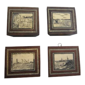 Vintage Faux Scrimshaw Vignettes, S/4