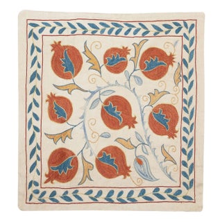 21"x20" 100% Silk Cushion Cover. Embroidered Accent Pillow. Suzani Throw Pillow For Sale