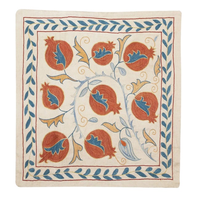 21"x20" 100% Silk Cushion Cover. Embroidered Accent Pillow. Suzani Throw Pillow For Sale