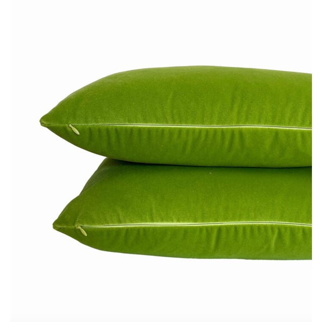 Modern Apple Green 20x20 Velvet Throw Pillow With Feather Down Insert For Sale - Image 3 of 6