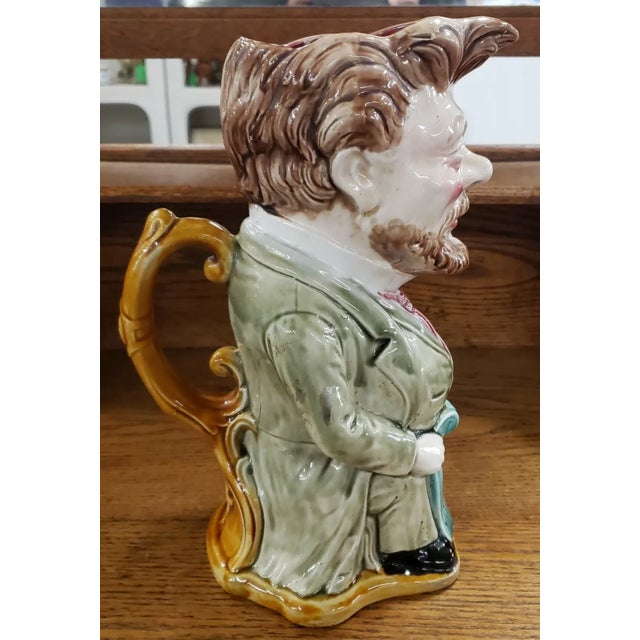 Early 20th Century French Onnaing Majolica Camille Pelletan Figural Pitcher For Sale - Image 4 of 7