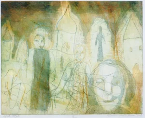William Skotte Olsen, Composition with Figures, 20th Century, Drypoint Etching