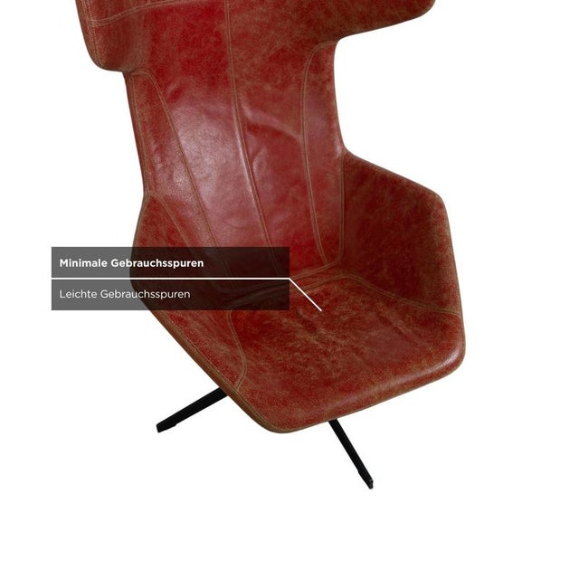 Set of Take a Line for a Walk 389 Lounge Chair and Ottoman in Red Leather by Alfredo Häberli for Moroso For Sale - Image 12 of 17