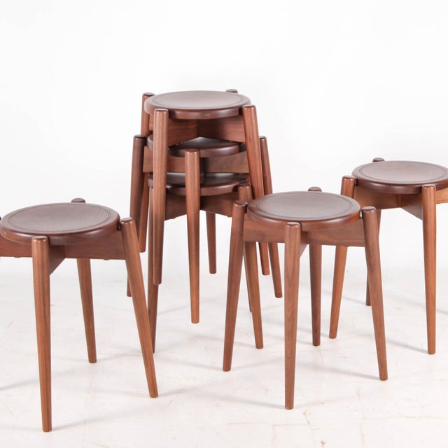 Beautiful set of six Japanese stools. Made of solid wood, they stack neatly. High-quality craftsmanship from the 1980s in...