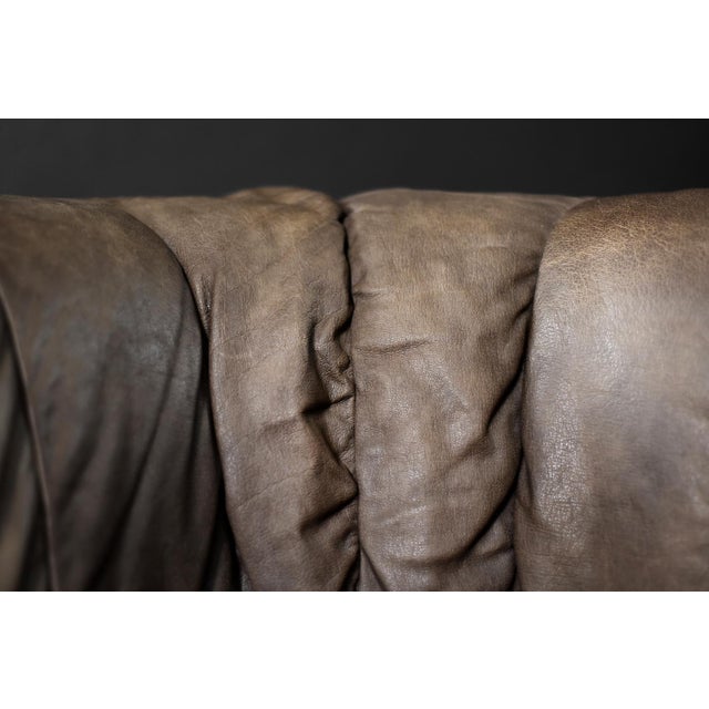 Vintage Mid-Century Modern Brutalist German Brown Leather 2-Seater Sofa, 1970s For Sale - Image 15 of 18