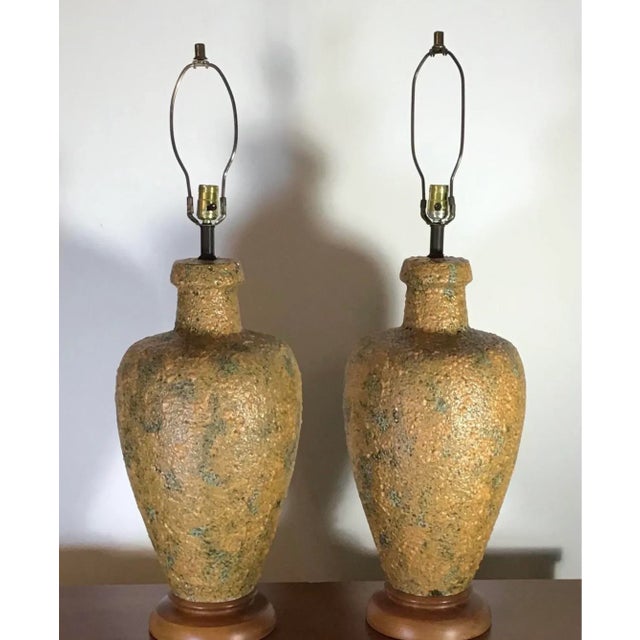 Mid-Century Modern Lava Textured Table Lamps Oversized Mid-Century Modern.- a Pair For Sale - Image 3 of 12