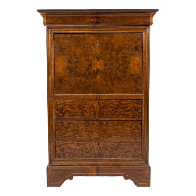 Mid 19th Century French Louis Philippe Burr Walnut Secrétaire À Abattant For Sale