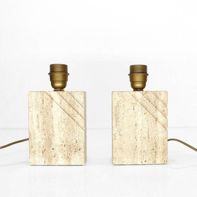 Vintage Travertine Table Lamps with Incised Decoration, 1970s, Set of 2 For Sale - Image 10 of 10