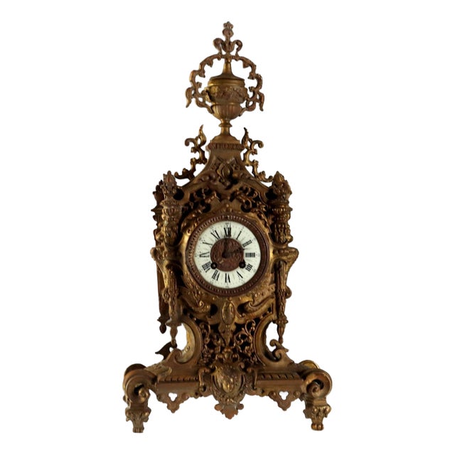 Antique Bronze Table Clock For Sale