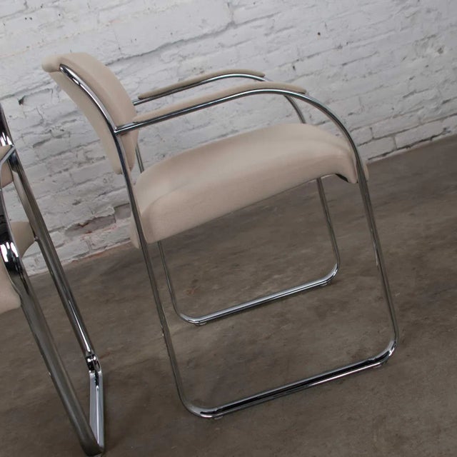Metal Vintage Modern Dining Armchairs Off White and Chrome by Steelcase - A Pair For Sale - Image 7 of 12