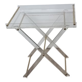 Folding Side Table in Acrylic Glass and Brass, Italy, 1970s For Sale