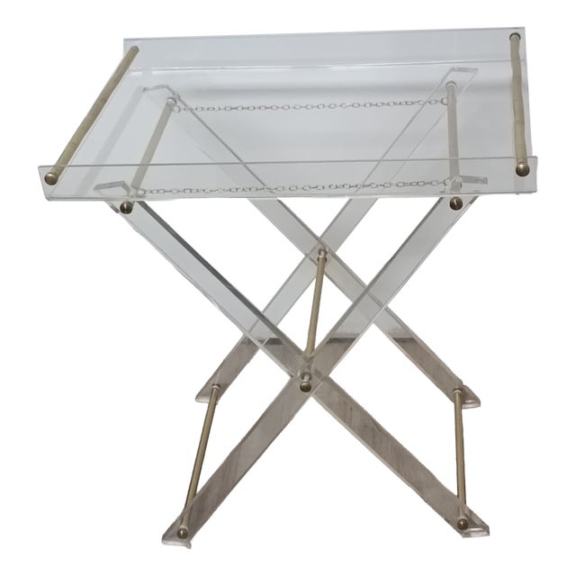 Folding Side Table in Acrylic Glass and Brass, Italy, 1970s For Sale