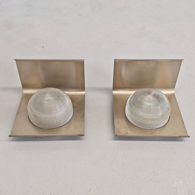 Metal Wall Lamps in Nickel-Plated Metal Sheet and Glass, 1960s, Set of 2 For Sale - Image 7 of 16