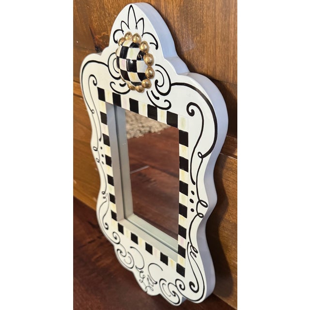Early 21st Century MacKenzie-Childs Doodles Wall Mirror W/ Courtly Check Finial Accent For Sale - Image 5 of 9