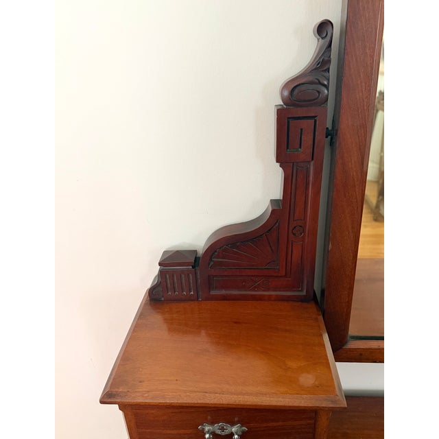 Antique American Vanity Dressing Table Desk With Mirror For Sale - Image 9 of 18