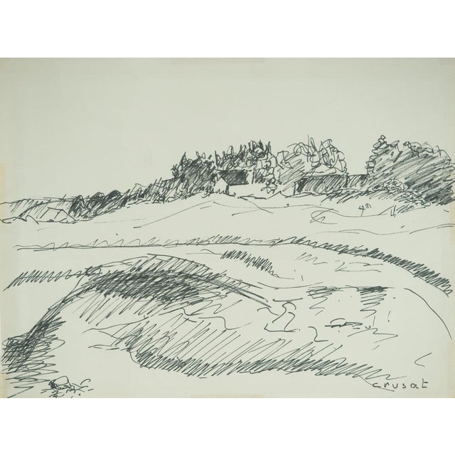 Roger Crusat, Village au loin, Crayon For Sale - Image 6 of 6