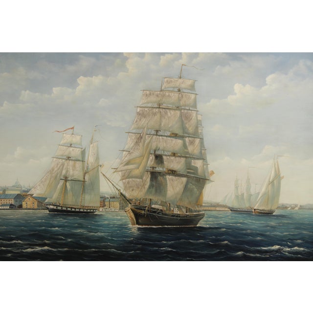 Traditional Artist Signed Oil on Canvas Tall Ships Painting For Sale - Image 3 of 14