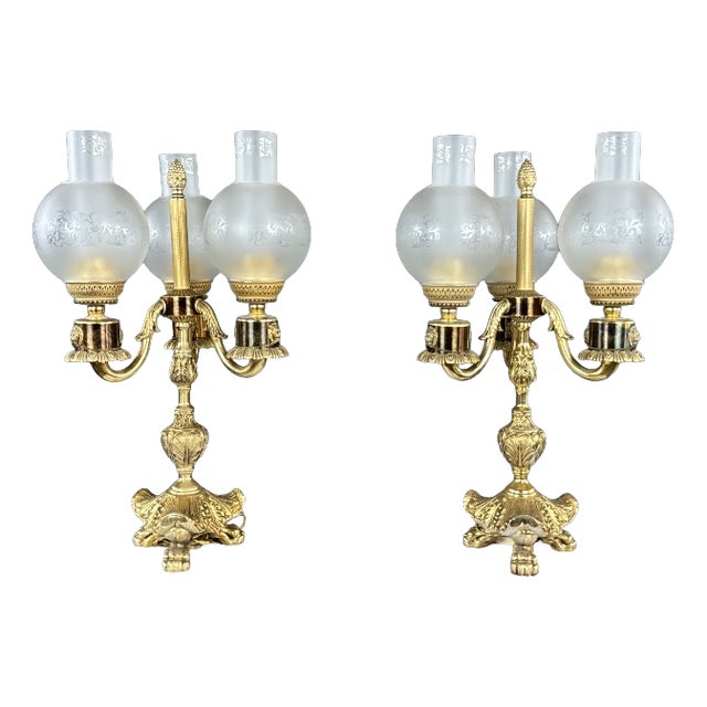 20th Century Three-Light Bronze Candelabra, Set of 2 For Sale