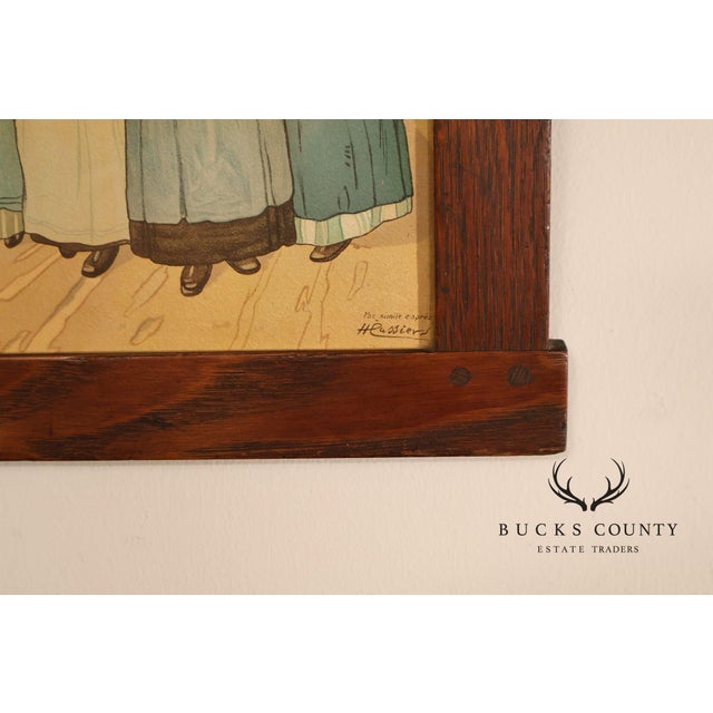 Henri Cassiers Dutch Village Scene Print in Arts & Crafts Oak Frame For Sale - Image 16 of 17