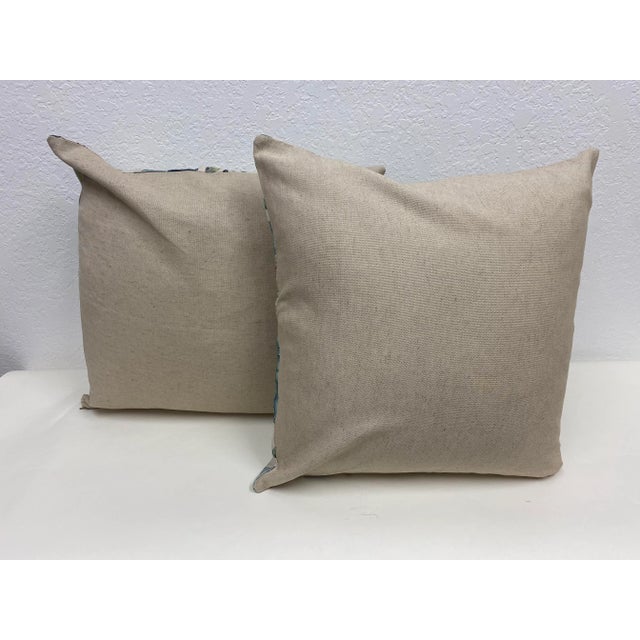 Early 21st Century Pair of 20" Square Pillows With a Lush Tropical Foliage Pattern in Blue - Made in Uk. For Sale - Image 5 of 7