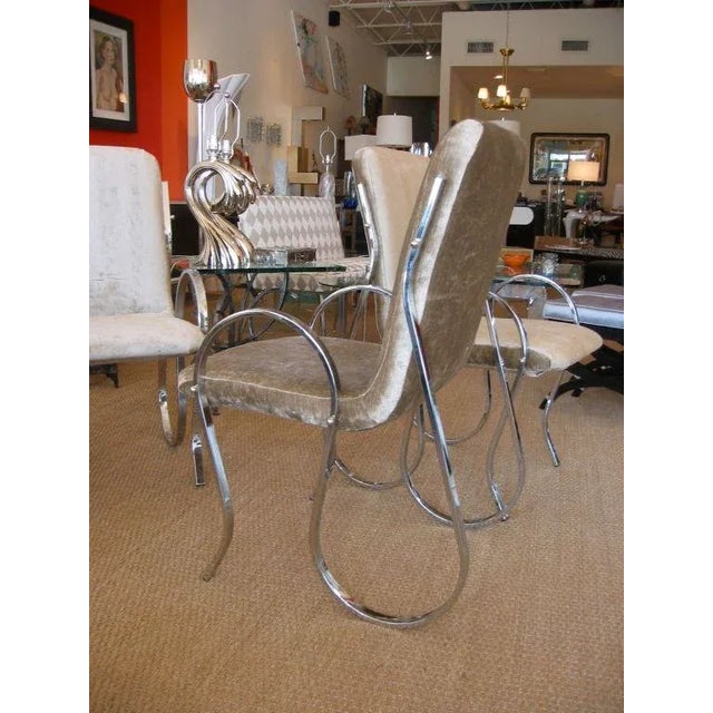 Metal Vintage Italian Sculptural Chrome Framed Upholstered Chairs Set of Four For Sale - Image 7 of 10