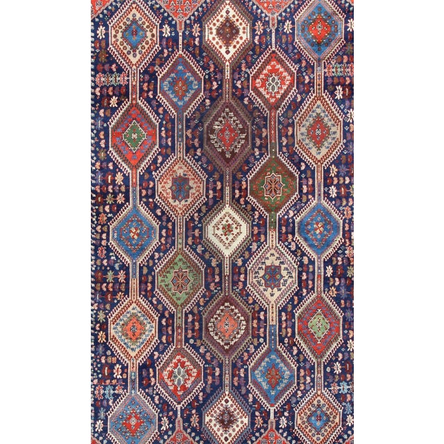 Antique Persian Large Qashqai Rug With Rich Jewel Tones and Diamond Design For Sale - Image 4 of 7
