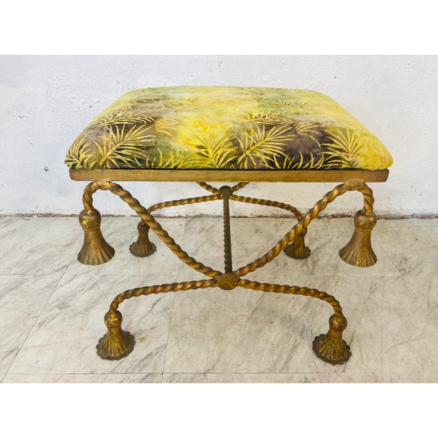 Metal Vintage Italian Gold Tassel Stool For Sale - Image 7 of 8
