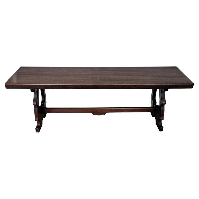 Brown 20th Century Italian Lyre Leg Trestle Wooden Bench, 1950s For Sale - Image 8 of 8