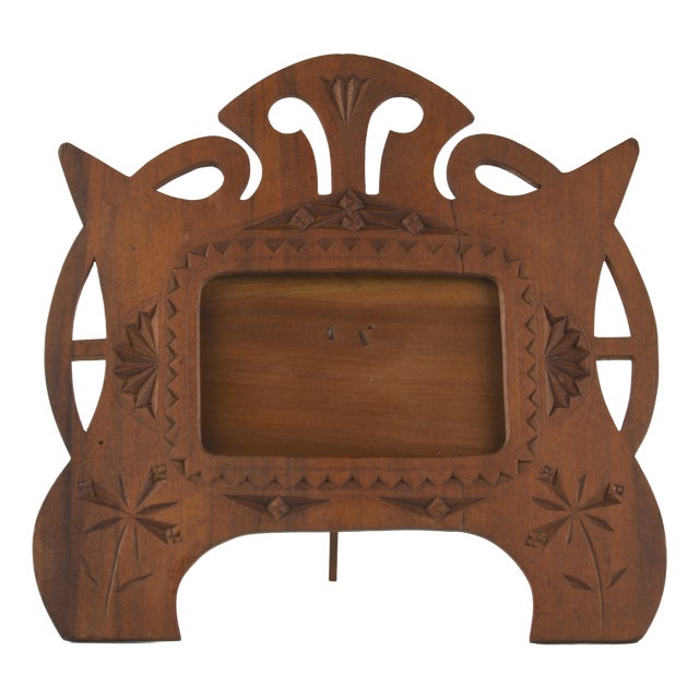Art Nouveau Folk Art Hand-Carved Wooden Picture Frame, 1890s For Sale