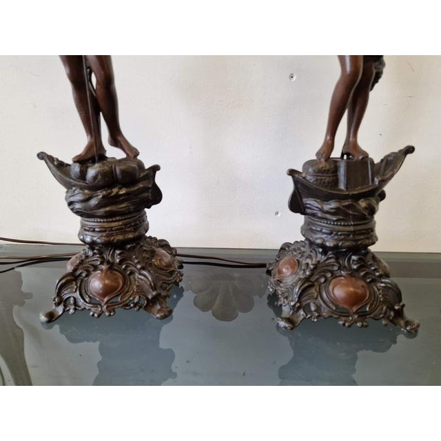 Pair of table lamps.Metal, glass.New electrification.France.1920s.Size: height 70cm; 16x16cm Up to 250V (Europe/UK...