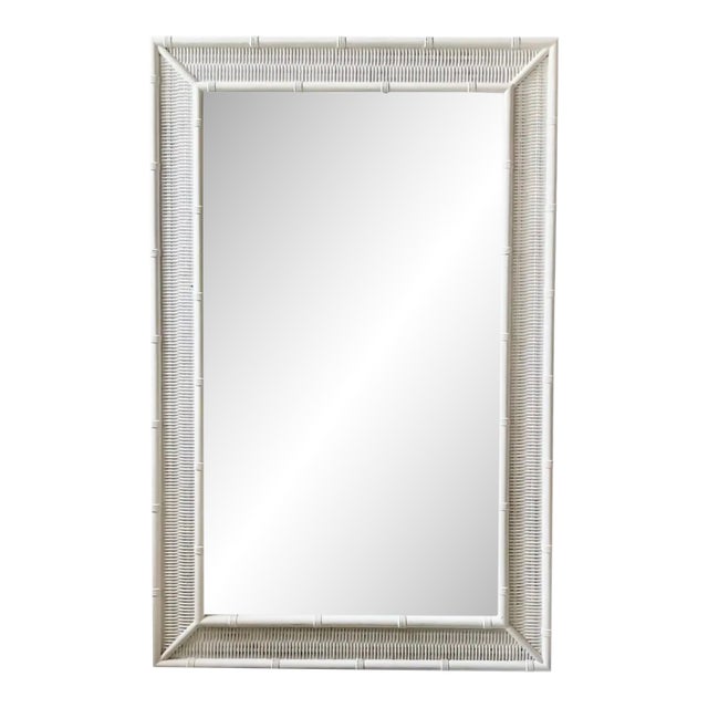 Henry Link Style Coastal Wicker and Faux Bamboo Wall Mirror For Sale