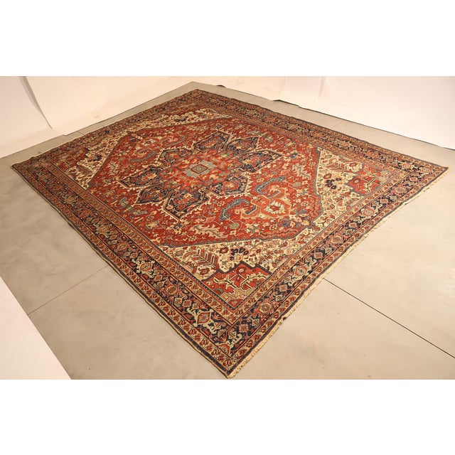 Antique Hand Knotted Persian Heriz Room Size Rug 12' X 15' For Sale - Image 14 of 14