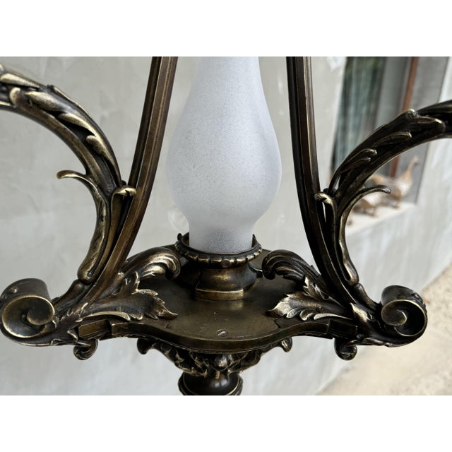 Metal Vintage Bronze Pendant Light with Frosted Glass Shades, 1920s For Sale - Image 7 of 18