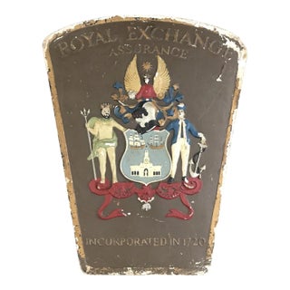 1940s British Royal Exchange Assurance (Insurance) Sign With Coat of Arms/Crest For Sale