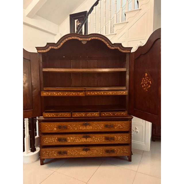 Antique 18th Century Dutch Walnut Marquetry Cabinet with Floral Inlay For Sale - Image 3 of 18