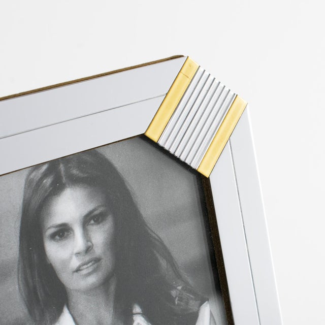 Metal Noel Bc Geometric Brass and Chrome Picture Frame, Italy Circa 1970 For Sale - Image 7 of 8