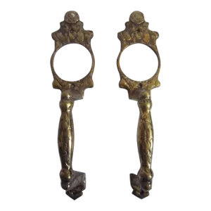 Pair Traditional Solid Brass Door Pull Handles With Cylinder Lock Insert