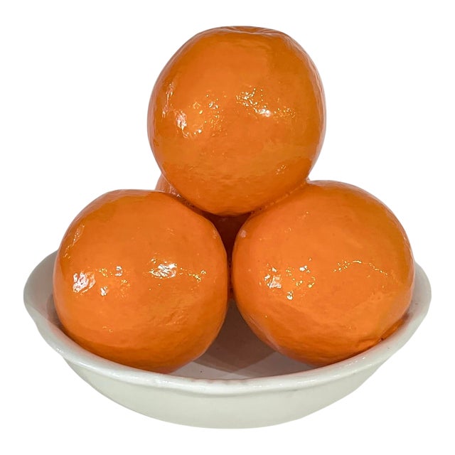 Vintage French Trompe L’Oeil Ceramic White Bowl of Oranges For Sale