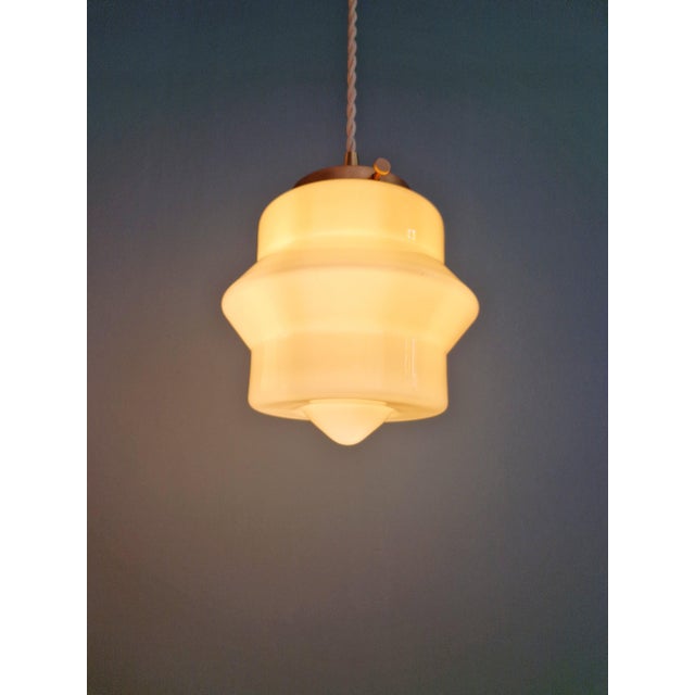 Cream Art Deco Pendant Lights in Cream Opaline Glass, 1930s, Set of 2 For Sale - Image 8 of 13