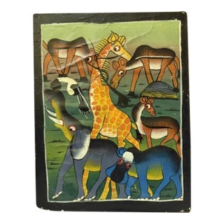 Vintage 1970s/1980s Tanzanian Tingatinga School Wildlife Painting – Enamel on Board, 11.5" X 14" For Sale