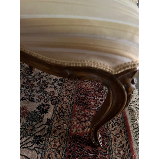 French Pair Walnut French Louis Accent Side Chairs Silk Fabric For Sale - Image 3 of 9