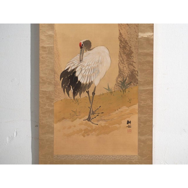 Antique Japanese Kakejiku of a Crane in Colour on Paper, 1900 For Sale - Image 5 of 12