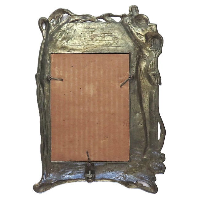 Antique Art Nouveau Picture Frame Woman With Flower Fits 6" X 4 1/2" Photo For Sale - Image 4 of 5