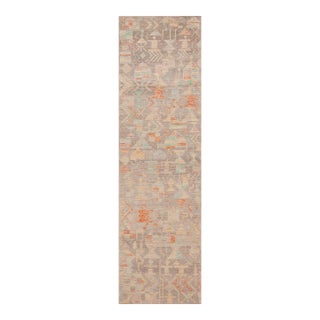 Nazmiyal Collection Grey Pastel Tribal Geometric Modern Runner Rug For Sale